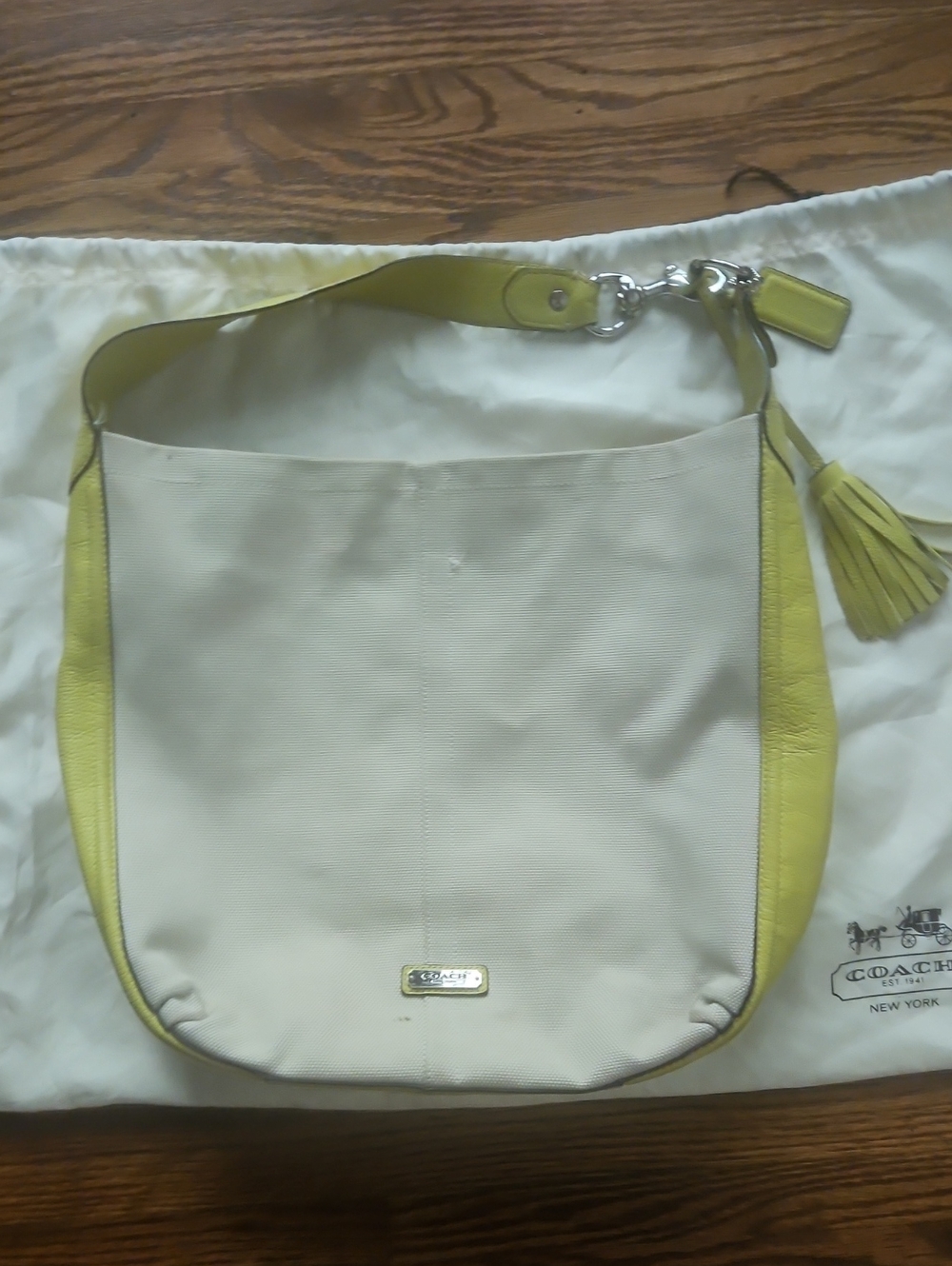 Coach Avery Canvas Hobo with Lemon Yellow Leather Trim